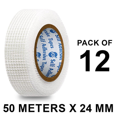VCR Glass Fiber Tape - 50 Meters in Length - 24mm / 1" Width - Glass Fiber Joint Mesh Tape, Seal Repair Tape For Crack Patch, Wall Repair, Fiber Wall Coating for Plastering.