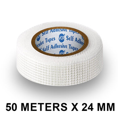 VCR Glass Fiber Tape - 50 Meters in Length - 24mm / 1" Width - Glass Fiber Joint Mesh Tape, Seal Repair Tape For Crack Patch, Wall Repair, Fiber Wall Coating for Plastering.