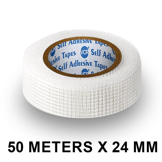 VCR Glass Fiber Tape - 50 Meters in Length - 24mm / 1" Width - Glass Fiber Joint Mesh Tape, Seal Repair Tape For Crack Patch, Wall Repair, Fiber Wall Coating for Plastering.