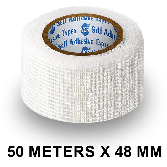 VCR Glass Fiber Tape - 50 Meters in Length - 48mm / 2" Width - Glass Fiber Joint Mesh Tape, Seal Repair Tape For Crack Patch, Wall Repair, Fiber Wall Coating for Plastering.