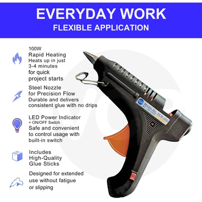 VCR 100W Professional Hot Melt Glue Gun for Crafting & DIY Purpose - 100 Watts - ON/Off Switch for Precise Glue Output - Easy To Use - VCR 100