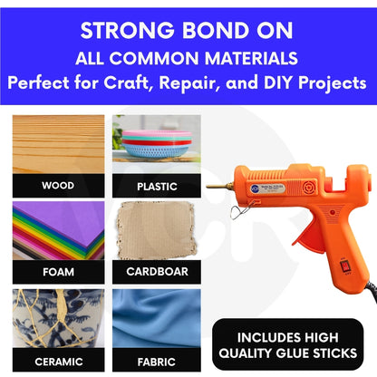 VCR 150W Professional Hot Melt Glue Gun Long Nozzle - Triple Power Rapid Heating Gun with ON/Off Switch for Precise Glue Output - Easy To Use with 11mm Glue Sticks - VCR 152