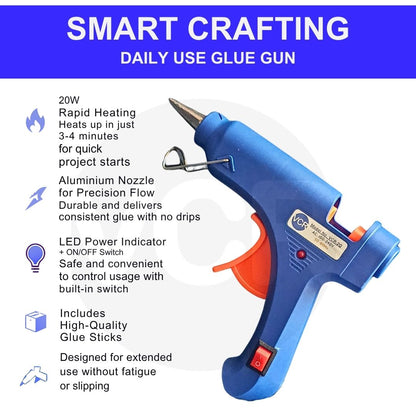 VCR 20W Hot Melt Glue Gun for Crafting & DIY Purpose - 20 Watts - ON/Off Switch for Precise Glue Output - Easy To Use Blue Glue Gun - VCR 20 Mini