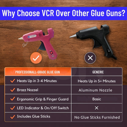 VCR 60/100W Light Weight Hot Melt Glue Gun for DIY with ON/Off Switch - 60/100 Watts - Thin Nozzle for Precise Glue Output - Easy To Use Red Glue Gun - VCR 60100