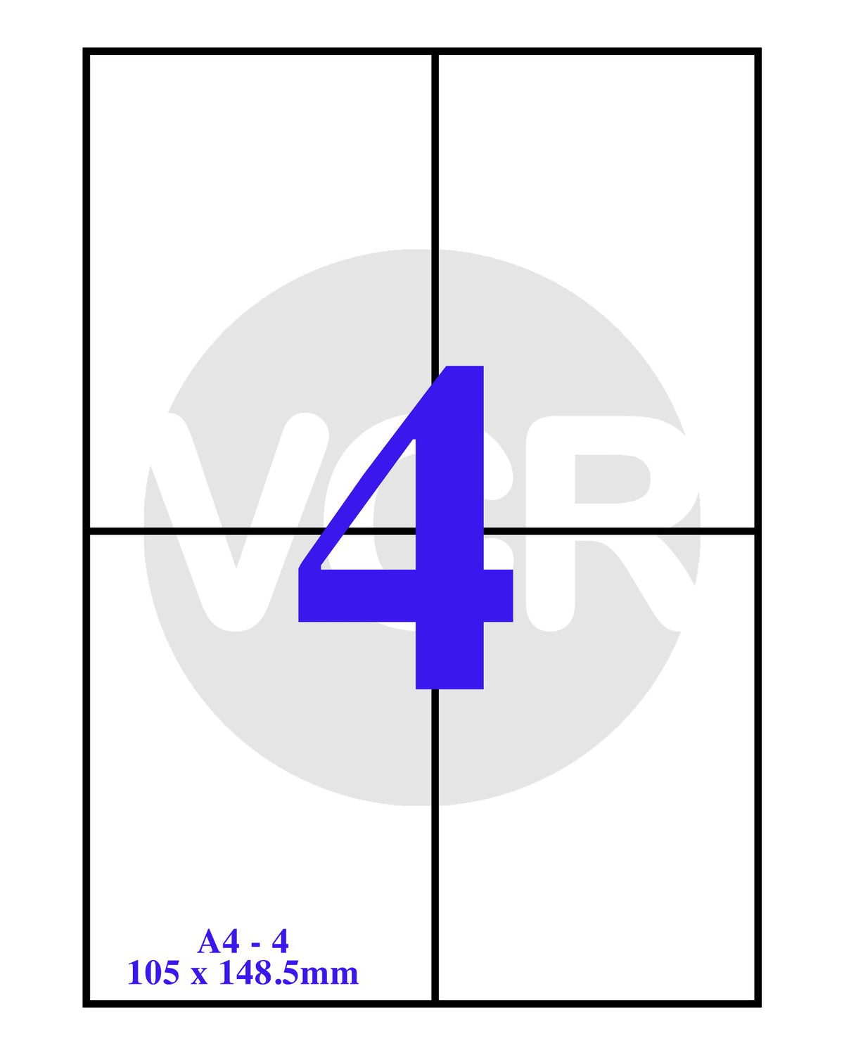 VCR A4 4 Up Adhesive Label Paper for Multipurpose Printing