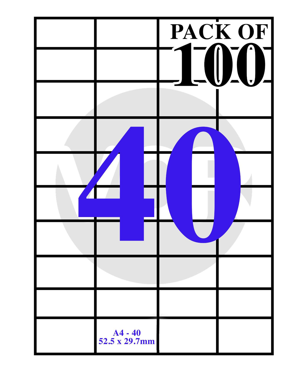 VCR A4 Adhesive Label Sheets 40 Stickers Pack of 100