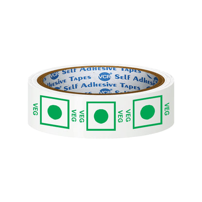 VCR Veg Tape Printed - 35 Meters in Length - 24mm / 1" Width - Veg Printed Tape With Green Marking, Self Adhesive Tape for Packing Boxes