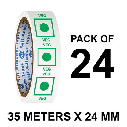 VCR Veg Tape Printed - 35 Meters in Length - 24mm / 1" Width - Veg Printed Tape With Green Marking, Self Adhesive Tape for Packing Boxes