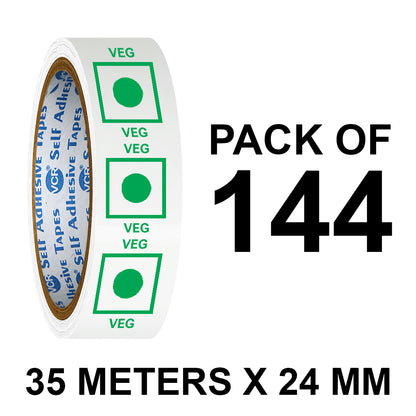 VCR Veg Tape Printed - 35 Meters in Length - 24mm / 1" Width - Veg Printed Tape With Green Marking, Self Adhesive Tape for Packing Boxes