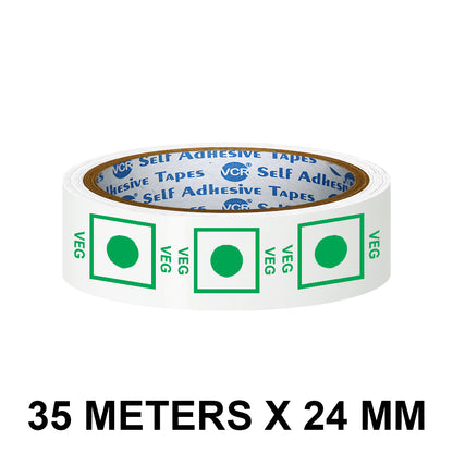 VCR Veg Tape Printed - 35 Meters in Length - 24mm / 1" Width - Veg Printed Tape With Green Marking, Self Adhesive Tape for Packing Boxes