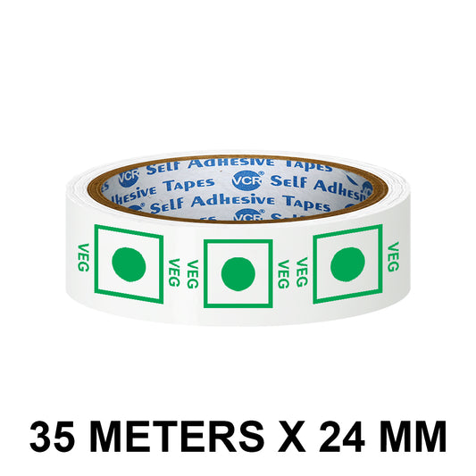 VCR Veg Tape Printed - 35 Meters in Length - 24mm / 1" Width - Veg Printed Tape With Green Marking, Self Adhesive Tape for Packing Boxes