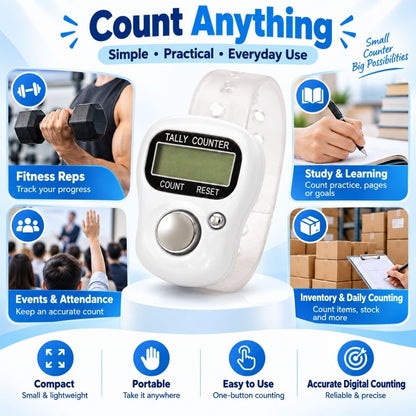 VCR 5-Digit Mini Tally Counter Finger Ring with LCD Display, Reset Button & Adjustable Strap for Japa Mala, Meditation, Sports, Knitting, Running & Events