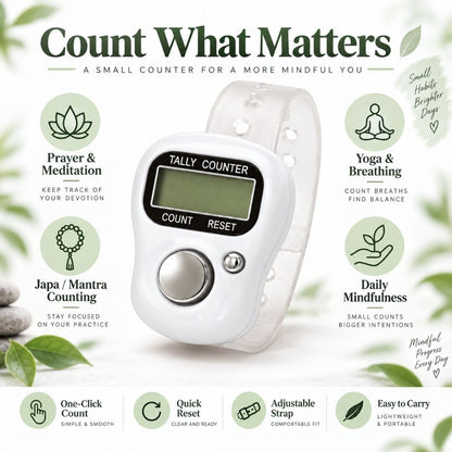 VCR 5-Digit Mini Tally Counter Finger Ring with LCD Display, Reset Button & Adjustable Strap for Japa Mala, Meditation, Sports, Knitting, Running & Events