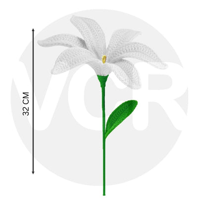 VCR Handmade Crochet White Lily - Pack of 1 - Hand Woven Knitted Artificial White Lily Hand Knitted Flower for office Desk, Table, Car, Bedroom, Wedding & Special Occasions