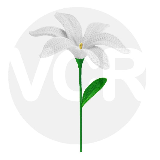 VCR Handmade Crochet White Lily - Pack of 1 - Hand Woven Knitted Artificial White Lily Hand Knitted Flower for office Desk, Table, Car, Bedroom, Wedding & Special Occasions