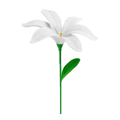 VCR Handmade Crochet White Lily - Pack of 1 - Hand Woven Knitted Artificial White Lily Hand Knitted Flower for office Desk, Table, Car, Bedroom, Wedding & Special Occasions