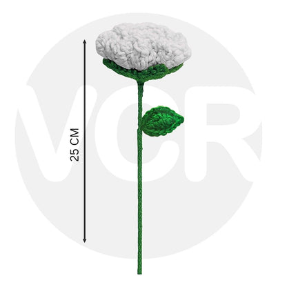 VCR Handmade Crochet White Rose - Pack of 1 - Hand Woven Knitted Artificial White Rose Hand Knitted Flower for office Desk, Table, Car, Bedroom, Wedding & Special Occasions