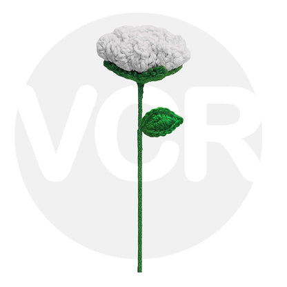 VCR Handmade Crochet White Rose - Pack of 1 - Hand Woven Knitted Artificial White Rose Hand Knitted Flower for office Desk, Table, Car, Bedroom, Wedding & Special Occasions