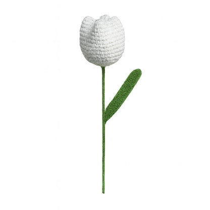 VCR Handmade Crochet White Tulip - Pack of 1 - Hand Woven Knitted Artificial White Tulip Hand Knitted Flower for office Desk, Table, Car, Bedroom, Wedding & Special Occasions