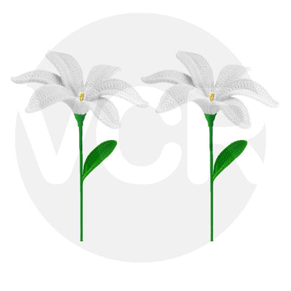 VCR Handmade Crochet White Lily - Pack of 1 - Hand Woven Knitted Artificial White Lily Hand Knitted Flower for office Desk, Table, Car, Bedroom, Wedding & Special Occasions