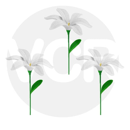VCR Handmade Crochet White Lily - Pack of 1 - Hand Woven Knitted Artificial White Lily Hand Knitted Flower for office Desk, Table, Car, Bedroom, Wedding & Special Occasions