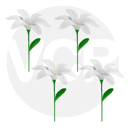 VCR Handmade Crochet White Lily - Pack of 1 - Hand Woven Knitted Artificial White Lily Hand Knitted Flower for office Desk, Table, Car, Bedroom, Wedding & Special Occasions