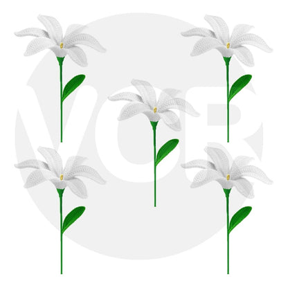 VCR Handmade Crochet White Lily - Pack of 1 - Hand Woven Knitted Artificial White Lily Hand Knitted Flower for office Desk, Table, Car, Bedroom, Wedding & Special Occasions