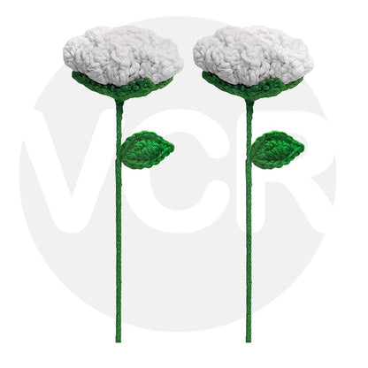VCR Handmade Crochet White Rose - Pack of 1 - Hand Woven Knitted Artificial White Rose Hand Knitted Flower for office Desk, Table, Car, Bedroom, Wedding & Special Occasions
