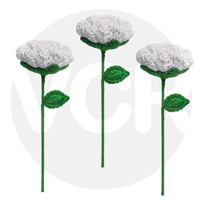 VCR Handmade Crochet White Rose - Pack of 1 - Hand Woven Knitted Artificial White Rose Hand Knitted Flower for office Desk, Table, Car, Bedroom, Wedding & Special Occasions