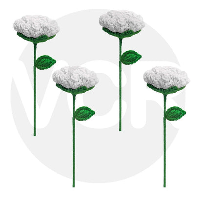 VCR Handmade Crochet White Rose - Pack of 1 - Hand Woven Knitted Artificial White Rose Hand Knitted Flower for office Desk, Table, Car, Bedroom, Wedding & Special Occasions