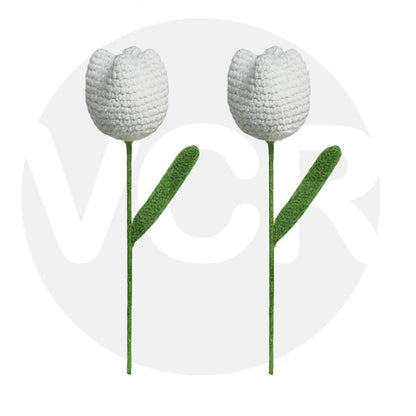 VCR Handmade Crochet White Tulip - Pack of 1 - Hand Woven Knitted Artificial White Tulip Hand Knitted Flower for office Desk, Table, Car, Bedroom, Wedding & Special Occasions