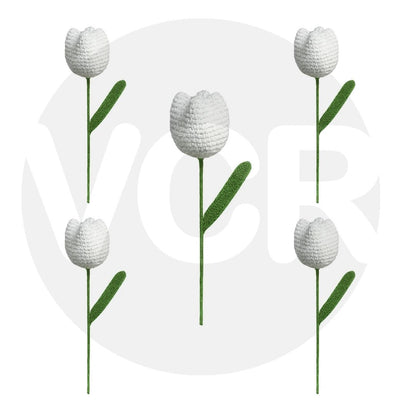 VCR Handmade Crochet White Tulip - Pack of 1 - Hand Woven Knitted Artificial White Tulip Hand Knitted Flower for office Desk, Table, Car, Bedroom, Wedding & Special Occasions