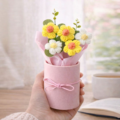 VCR Handmade Yellow Crochet Bouquet- Hand Woven Knitted Artificial Hand Knitted Bouquet Flower for office Desk, Table, Car, Bedroom, Wedding & Special Occasions