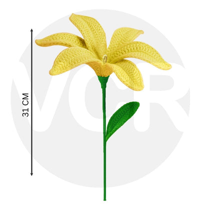 VCR Handmade Crochet Yellow Lily - Pack of 1 - Hand Woven Knitted Artificial Yellow Lily Hand Knitted Flower for office Desk, Table, Car, Bedroom, Wedding & Special Occasions