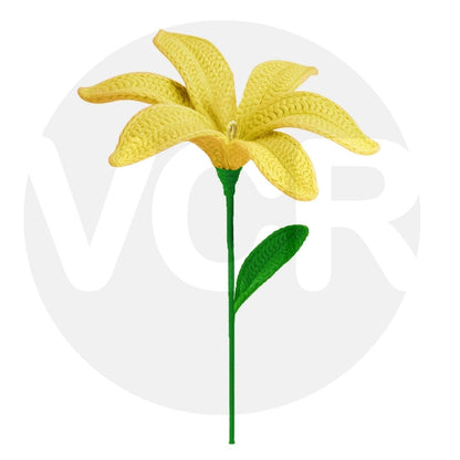VCR Handmade Crochet Yellow Lily - Pack of 1 - Hand Woven Knitted Artificial Yellow Lily Hand Knitted Flower for office Desk, Table, Car, Bedroom, Wedding & Special Occasions