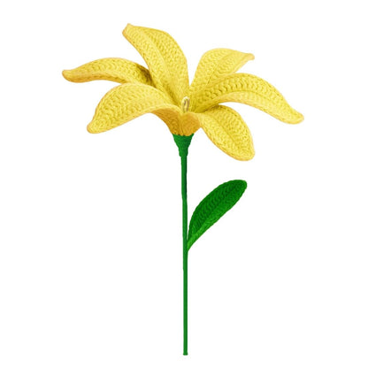 VCR Handmade Crochet Yellow Lily - Pack of 1 - Hand Woven Knitted Artificial Yellow Lily Hand Knitted Flower for office Desk, Table, Car, Bedroom, Wedding & Special Occasions