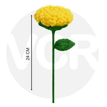 VCR Handmade Crochet Yellow Rose - Pack of 1 - Hand Woven Knitted Artificial Pink Rose Hand Knitted Flower for office Desk, Table, Car, Bedroom, Wedding & Special Occasions