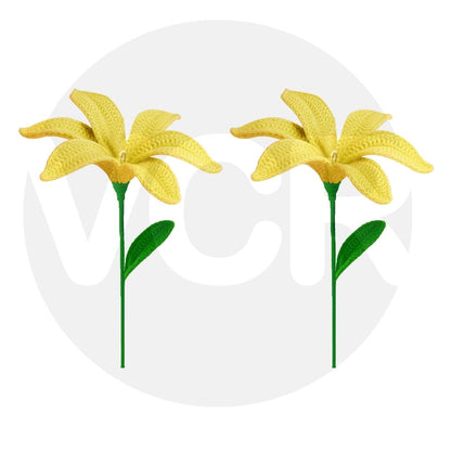 VCR Handmade Crochet Yellow Lily - Pack of 1 - Hand Woven Knitted Artificial Yellow Lily Hand Knitted Flower for office Desk, Table, Car, Bedroom, Wedding & Special Occasions
