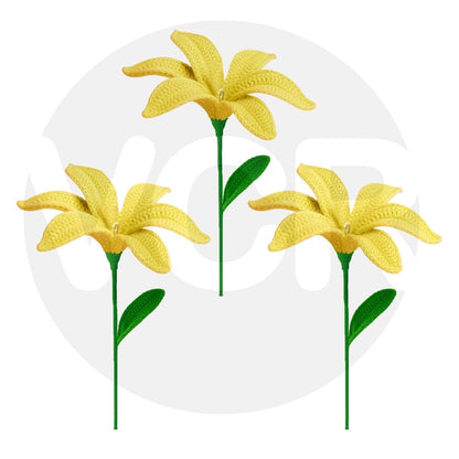 VCR Handmade Crochet Yellow Lily - Pack of 1 - Hand Woven Knitted Artificial Yellow Lily Hand Knitted Flower for office Desk, Table, Car, Bedroom, Wedding & Special Occasions