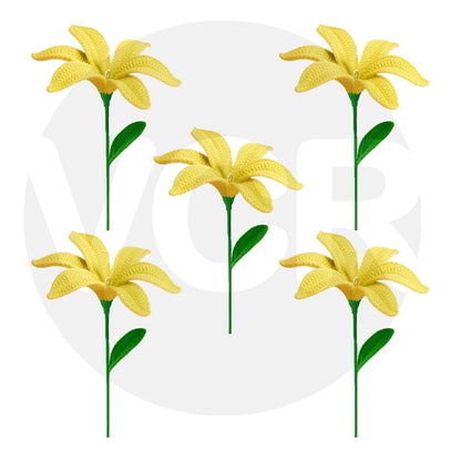 VCR Handmade Crochet Yellow Lily - Pack of 1 - Hand Woven Knitted Artificial Yellow Lily Hand Knitted Flower for office Desk, Table, Car, Bedroom, Wedding & Special Occasions