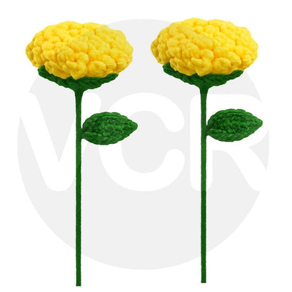 VCR Handmade Crochet Yellow Rose - Pack of 1 - Hand Woven Knitted Artificial Pink Rose Hand Knitted Flower for office Desk, Table, Car, Bedroom, Wedding & Special Occasions