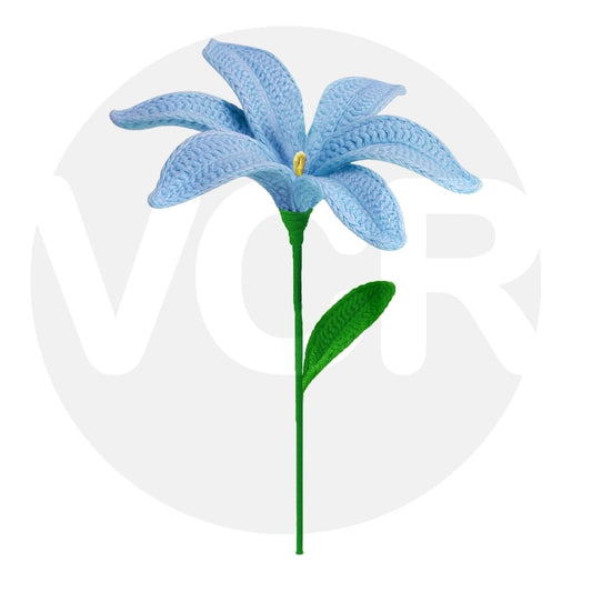 VCR Handmade Crochet Blue Lily - Pack of 1 - Hand Woven Knitted Artificial Blue Lily Hand Knitted Flower for office Desk, Table, Car, Bedroom, Wedding & Special Occasions