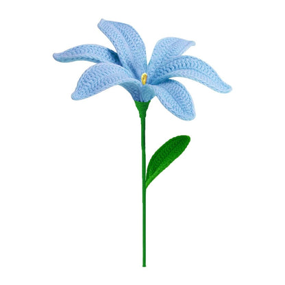 VCR Handmade Crochet Blue Lily - Pack of 1 - Hand Woven Knitted Artificial Blue Lily Hand Knitted Flower for office Desk, Table, Car, Bedroom, Wedding & Special Occasions