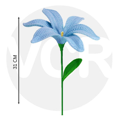 VCR Handmade Crochet Blue Lily - Pack of 1 - Hand Woven Knitted Artificial Blue Lily Hand Knitted Flower for office Desk, Table, Car, Bedroom, Wedding & Special Occasions