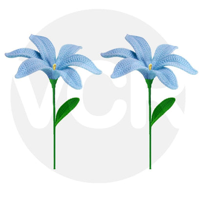 VCR Handmade Crochet Blue Lily - Pack of 1 - Hand Woven Knitted Artificial Blue Lily Hand Knitted Flower for office Desk, Table, Car, Bedroom, Wedding & Special Occasions