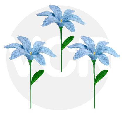 VCR Handmade Crochet Blue Lily - Pack of 1 - Hand Woven Knitted Artificial Blue Lily Hand Knitted Flower for office Desk, Table, Car, Bedroom, Wedding & Special Occasions