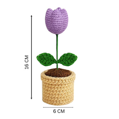 VCR Handmade Crochet Light Purple Tulip Pot - Pack of 1 - Hand Woven Knitted Artificial Light Purple Tulip Pot Hand Knitted Flower for office Desk, Table, Car, Bedroom, Wedding & Special Occasions