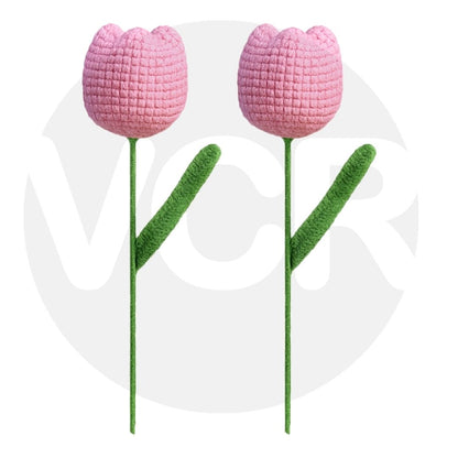 VCR Handmade Crochet Pink Tulip - Pack of 1 - Hand Woven Knitted Artificial Pink Tulip Hand Knitted Flower for office Desk, Table, Car, Bedroom, Wedding & Special Occasions