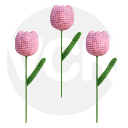 VCR Handmade Crochet Pink Tulip - Pack of 1 - Hand Woven Knitted Artificial Pink Tulip Hand Knitted Flower for office Desk, Table, Car, Bedroom, Wedding & Special Occasions