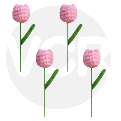 VCR Handmade Crochet Pink Tulip - Pack of 1 - Hand Woven Knitted Artificial Pink Tulip Hand Knitted Flower for office Desk, Table, Car, Bedroom, Wedding & Special Occasions